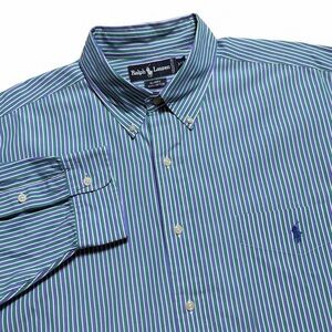 Ralph Lauren Long Sleeve Button Up Shirt Size XXL Blaire Green Blue Striped Pony